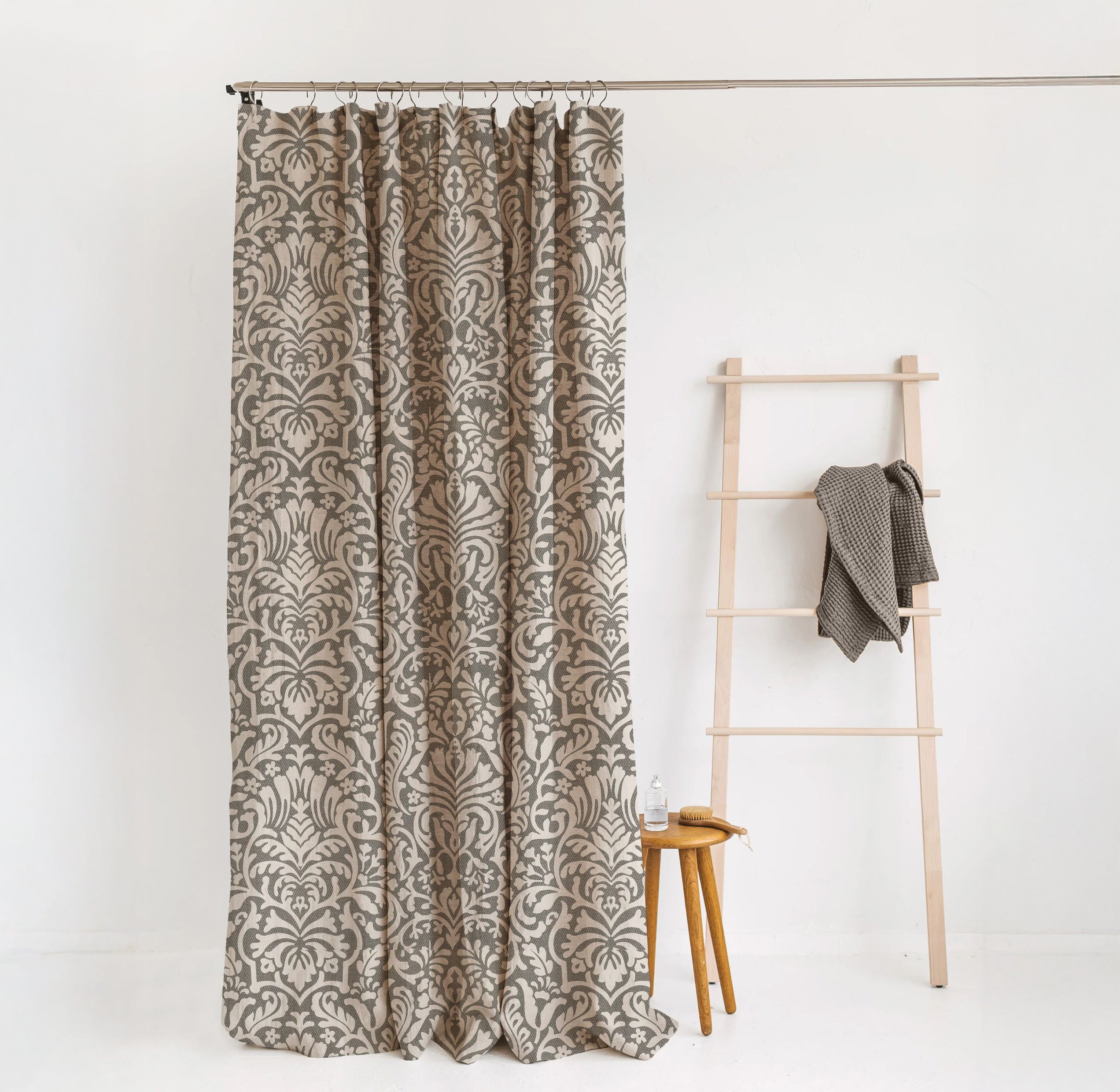 Hemp Eco-Printed Paisley Shower Curtain | Natural & Indigo | Waterproof & Sustainable | Eco Friendly Bath