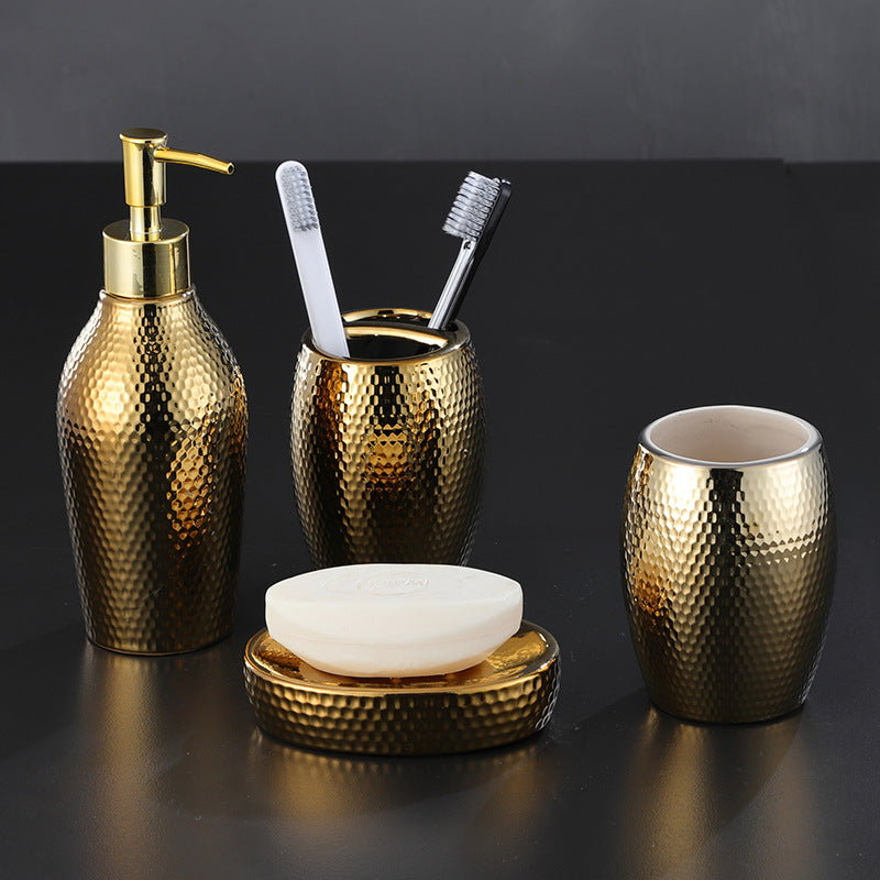 4 Pieces Golden Ceramic Bathroom Set
