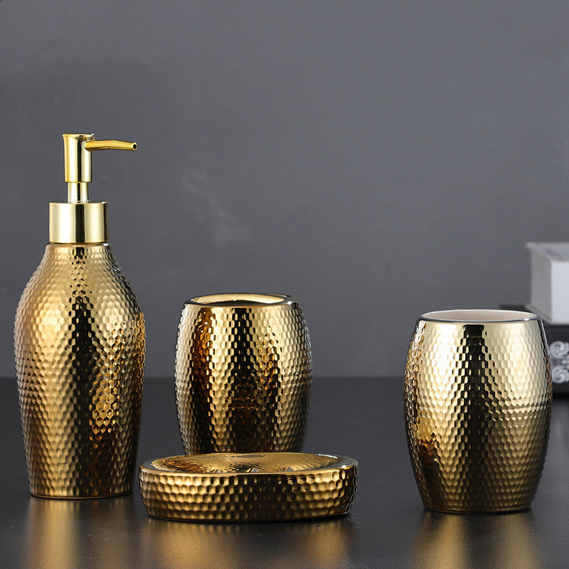 4 Pieces Golden Ceramic Bathroom Set