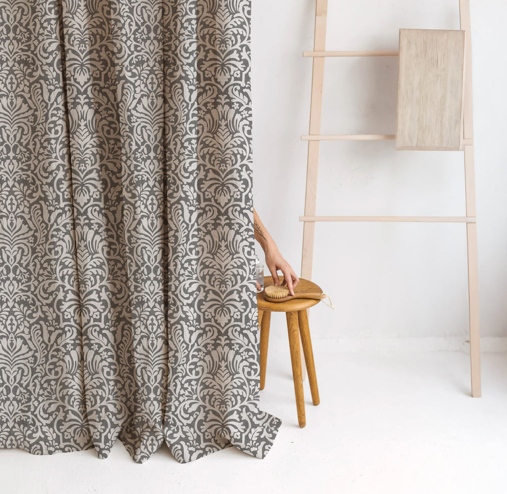 Hemp Eco-Printed Paisley Shower Curtain | Natural & Indigo | Waterproof & Sustainable | Eco Friendly Bath