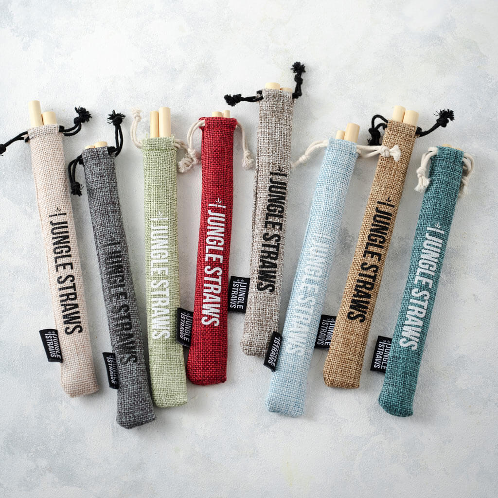 Reusable Bamboo Drinking Straws w/ Natural Jute Bag (Pack of 6)