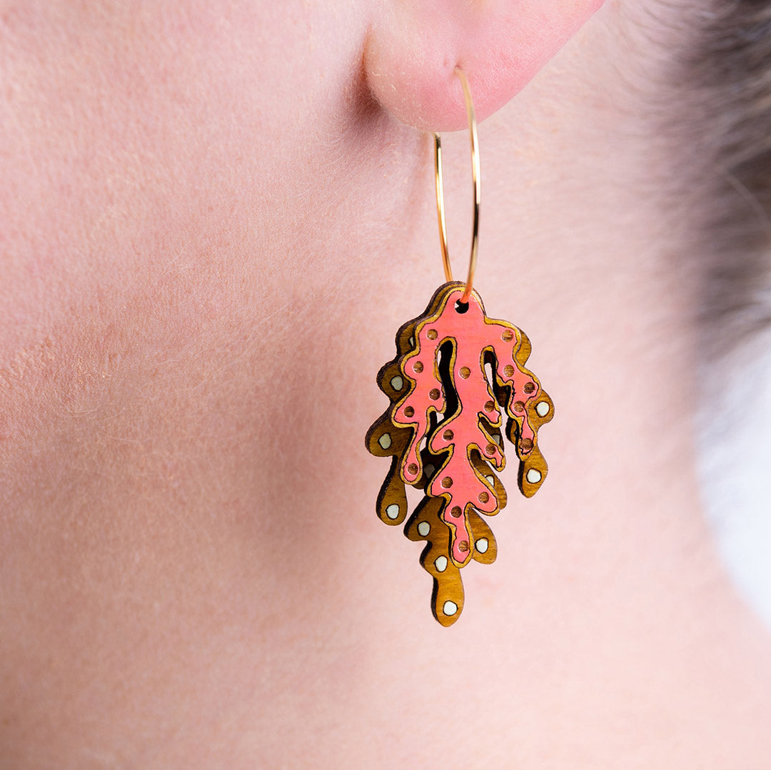 Coral Eco-friendly Recycled Wood & Gold Earrings