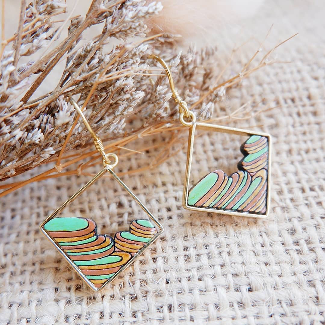 Rice Terrace Eco-friendly Recycled Wood Gold Earrings