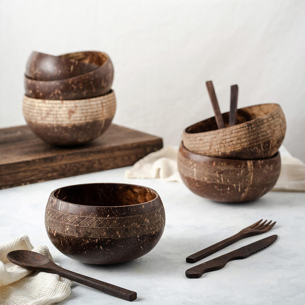 Eco-friendly Coconut Bowls & Spoons Set of 4