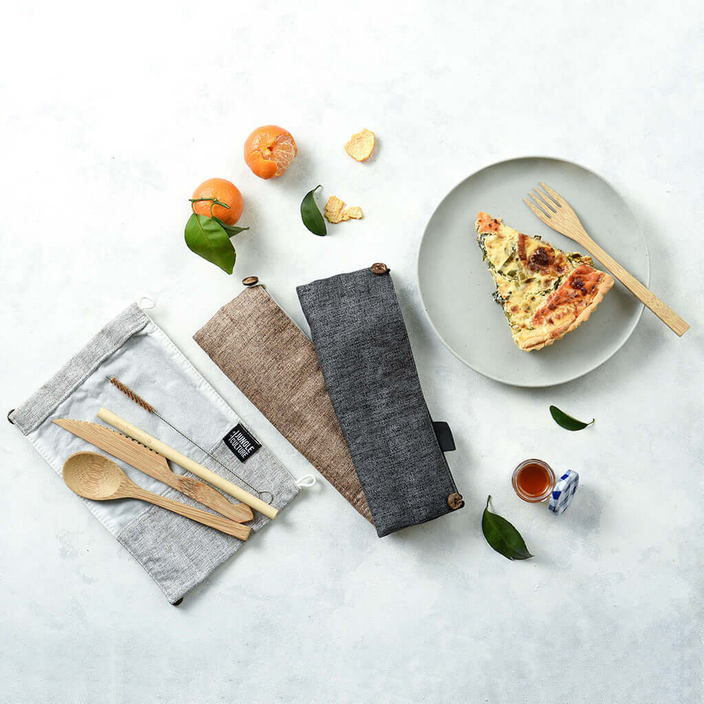 Bamboo Cutlery Set (Green bag)