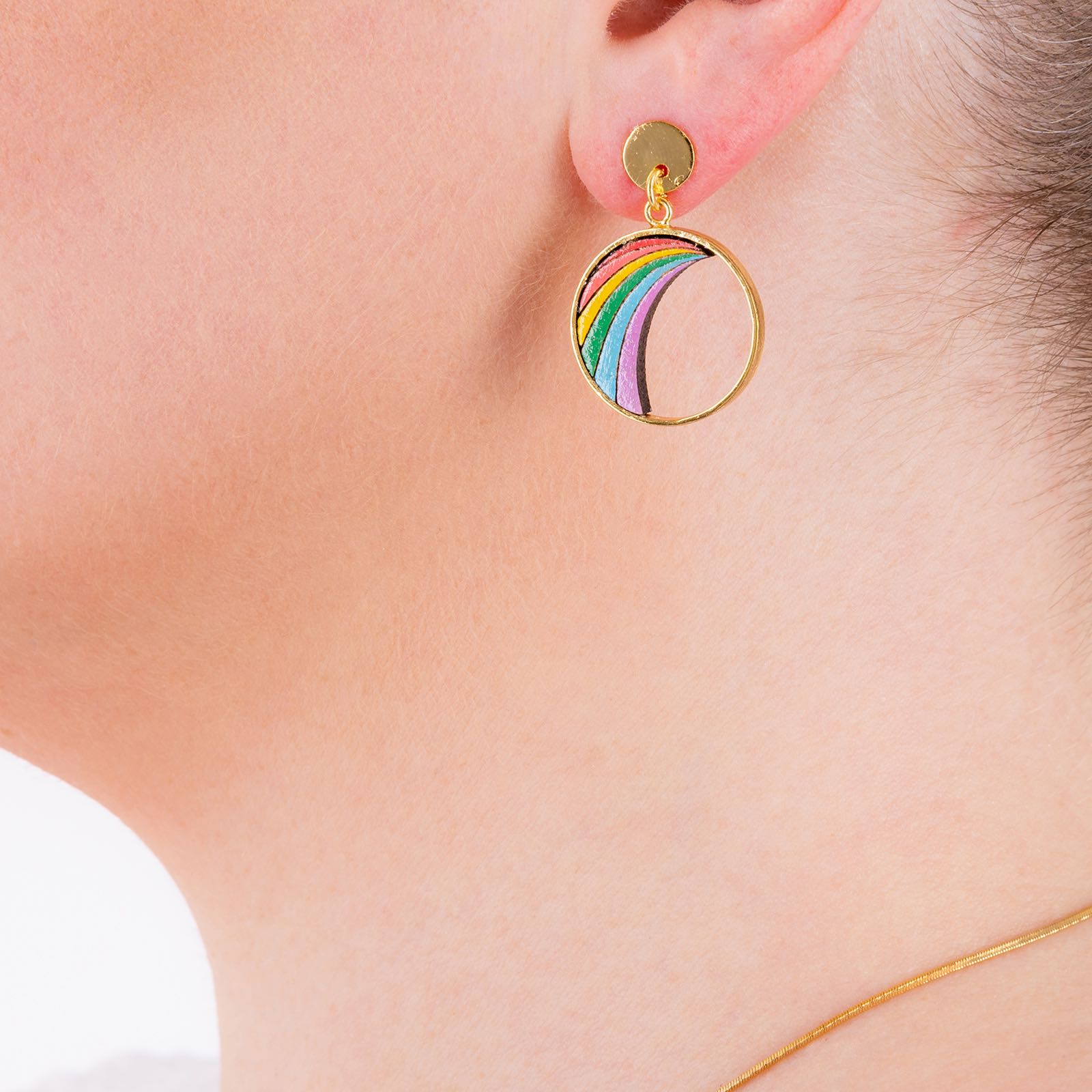Rainbow Eco-friendly Recycled Wood Gold Earrings