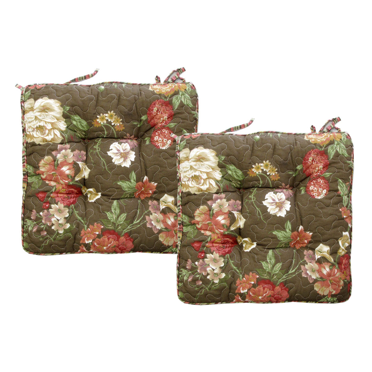 NNEDSZ Lylac Homeware Petal Delights Set of 2 Cotton Chair Pads Elsa Brown