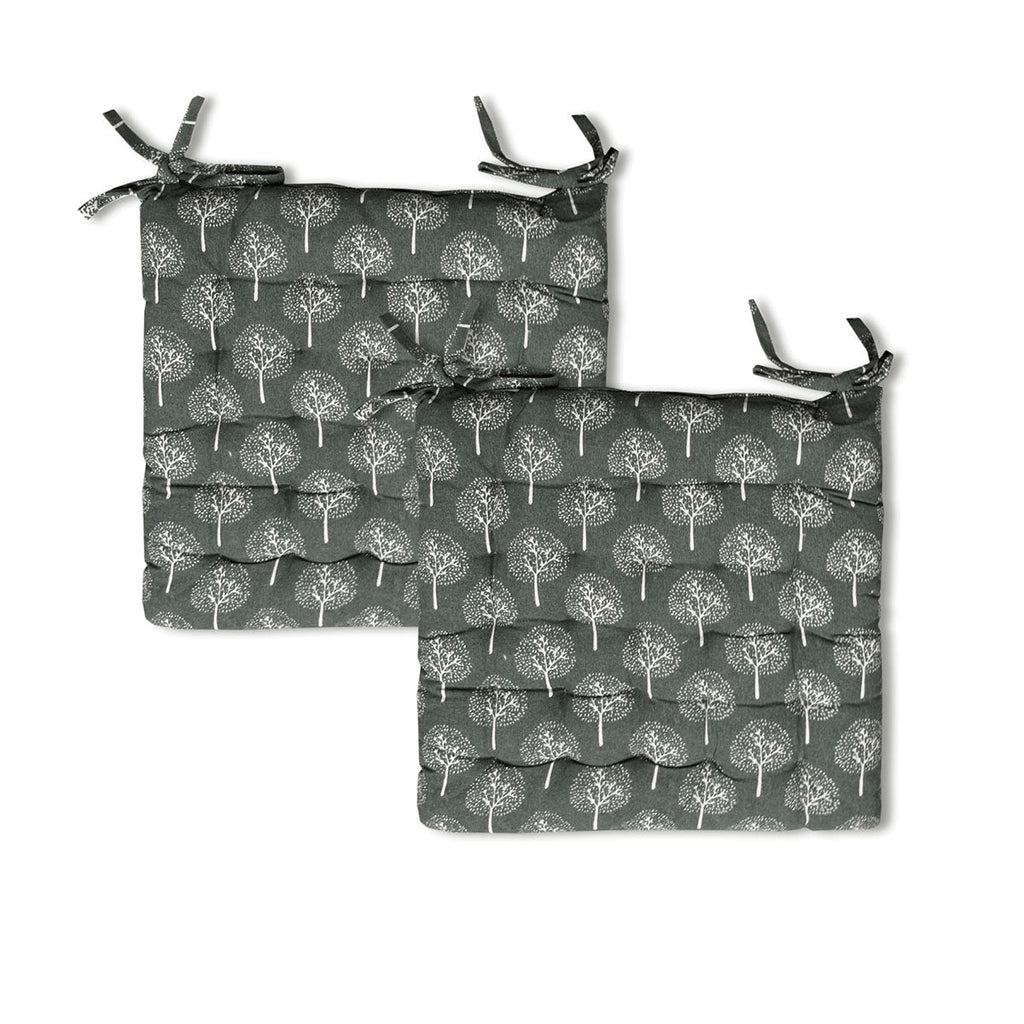 NNEDSZ Lylac Homeware Tree of Life Set of 2 Cotton Chair Pads Dark Grey