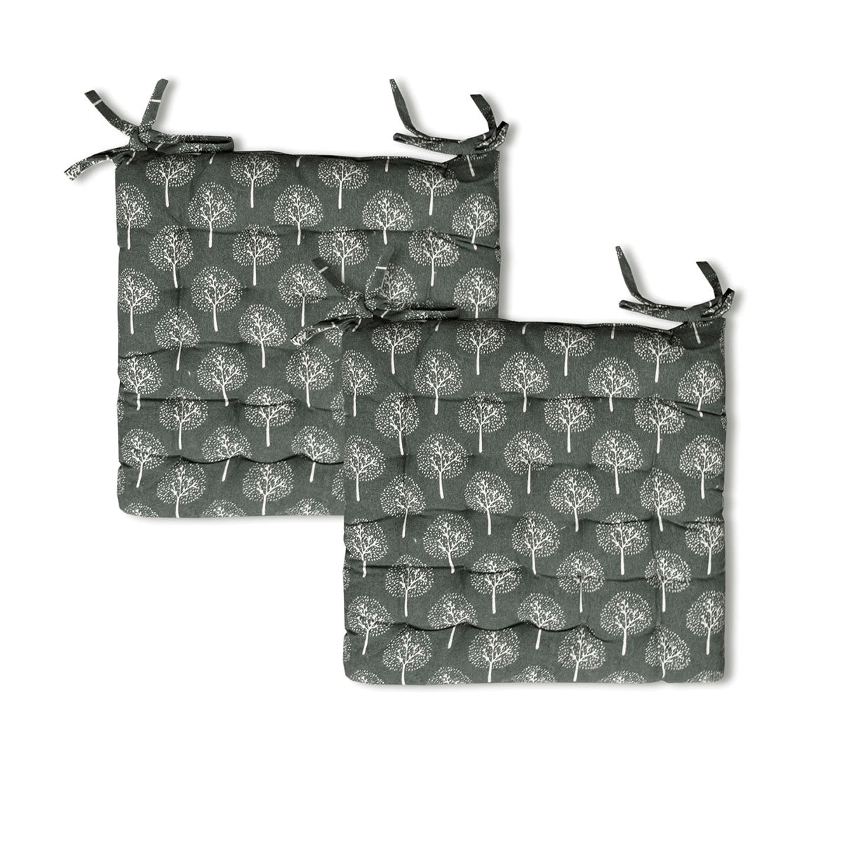 NNEDSZ Lylac Homeware Tree of Life Set of 2 Cotton Chair Pads Dark Grey