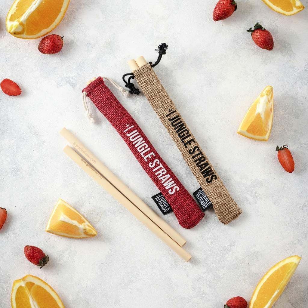 Reusable Bamboo Drinking Straws w/ Natural Jute Bag (Pack of 6)
