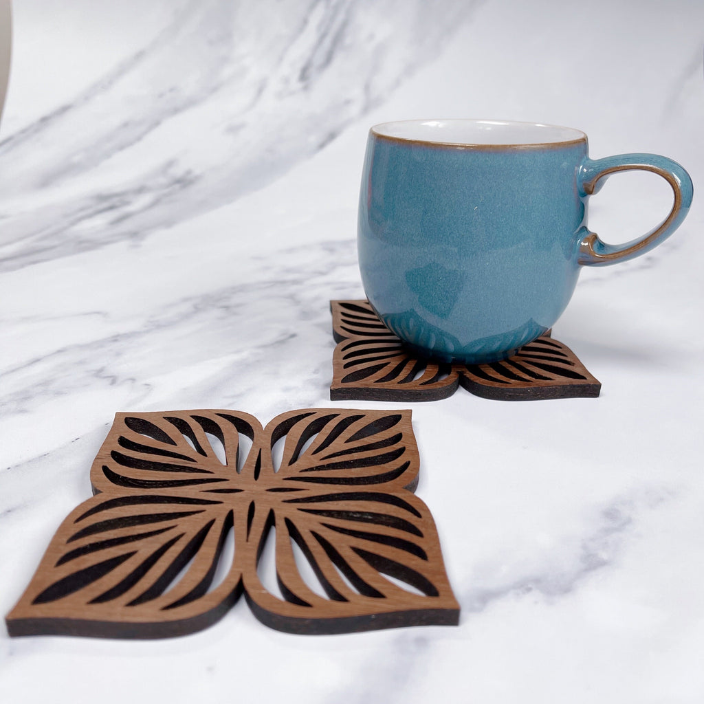 Botanical Upcycled Teak Wood Coasters - Set of 2 or 4
