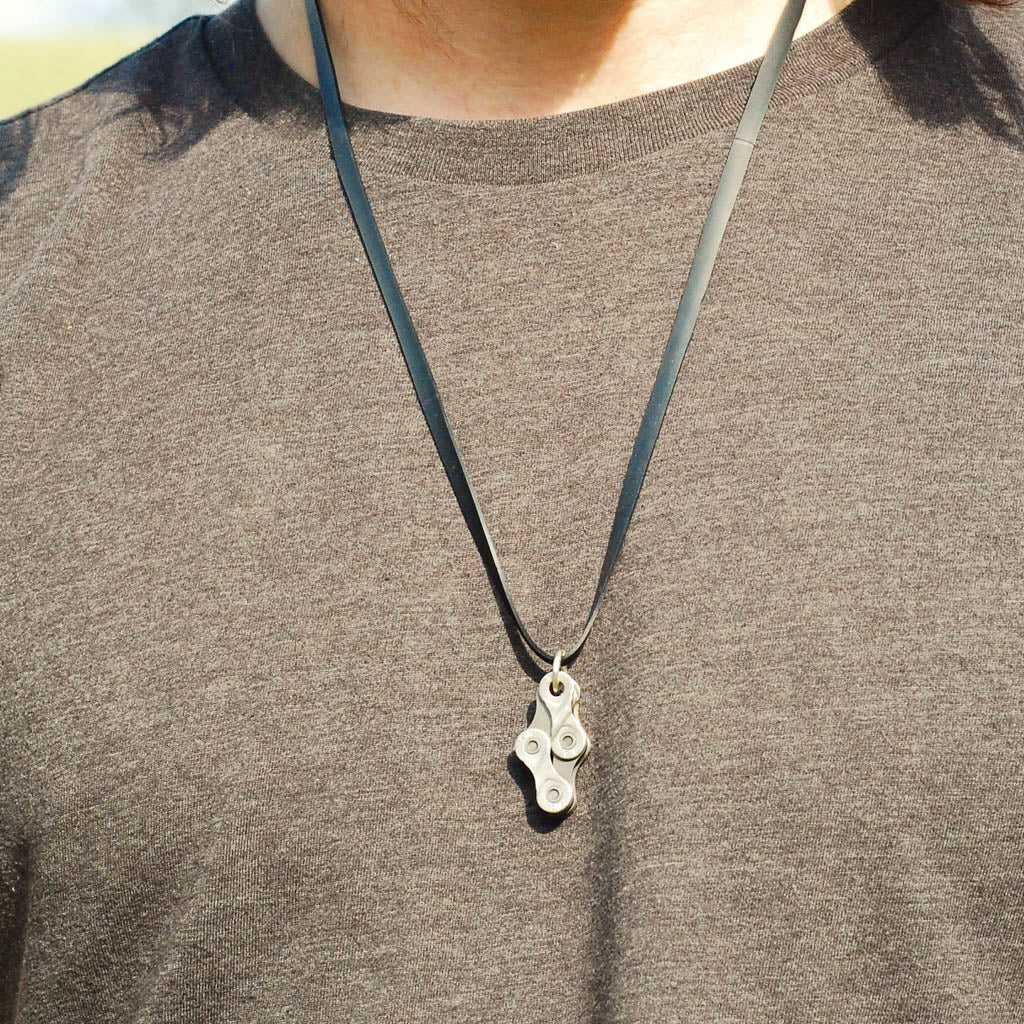 Diamond Recycled Bike Chain Pendant Necklace