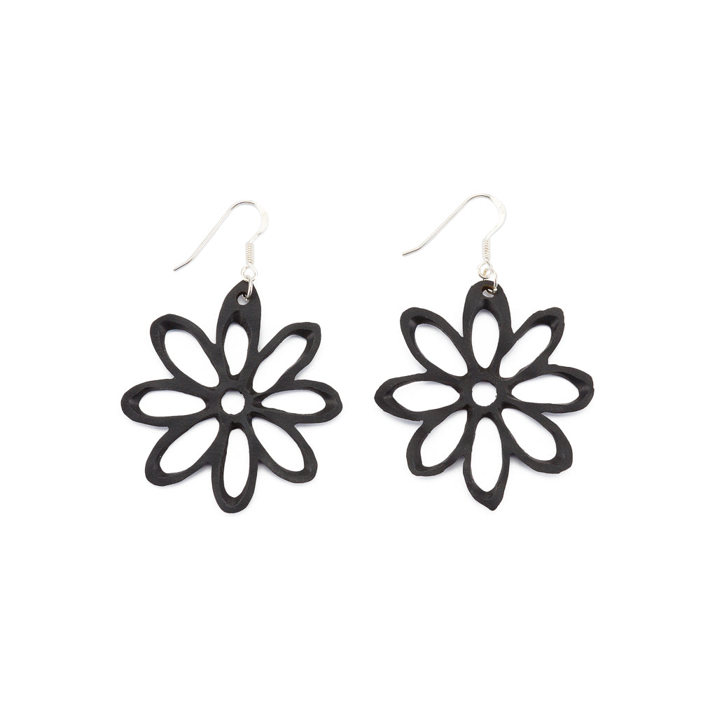 Dahlia Recycled Rubber Flower Earrings Eco-Friendly