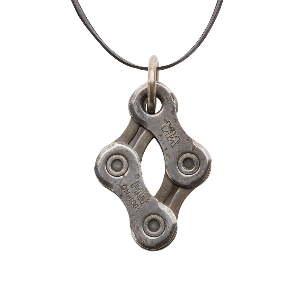 Diamond Recycled Bike Chain Pendant Necklace